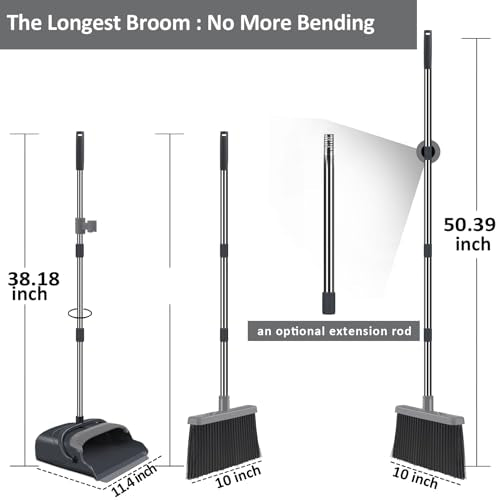 Broom and Dustpan Set for Home, Office, Indoor&Outdoor Sweeping, Stand Up Broom and Dustpan (Black&Gray) - color: Black&gray