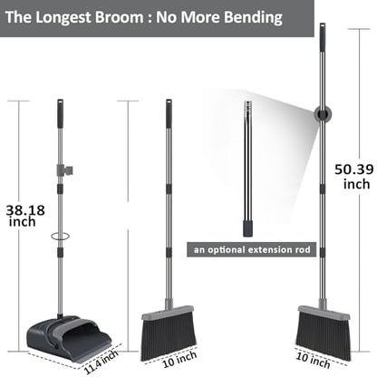 Broom and Dustpan Set for Home, Office, Indoor&Outdoor Sweeping, Stand Up Broom and Dustpan (Black&Gray) - color: Black&gray