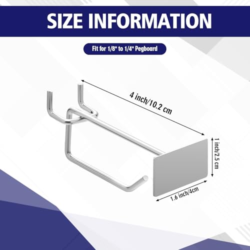 Zonon 50 Pack 4 Inch Metal Scan Hooks with Label Holder for 1/4" Pegboard - size: 4 Inch