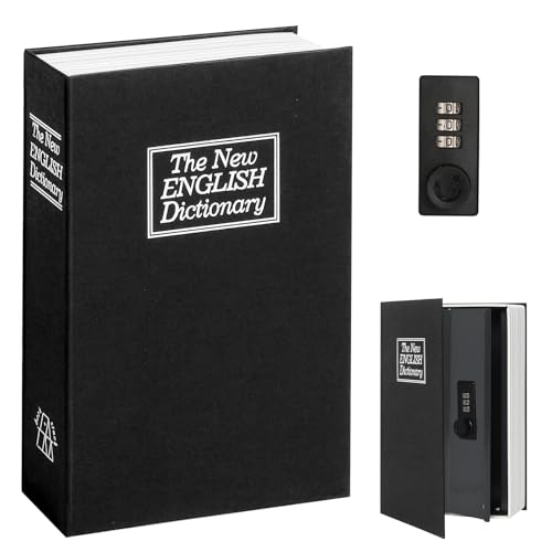 Decaller Book Safe with Combination Lock, Diversion Hidden Secret Metal Lock Box for Home Security, Money & Jewelry, 9.5" x 6.2" x 2.2", Dictionary Black - color: Dictionary Black, size: Combination Lock