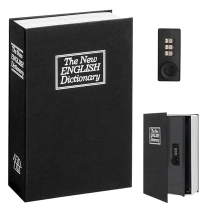 Decaller Book Safe with Combination Lock, Diversion Hidden Secret Metal Lock Box for Home Security, Money & Jewelry, 9.5" x 6.2" x 2.2", Dictionary Black - color: Dictionary Black, size: Combination Lock