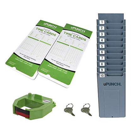uPunch HN1500 Starter Time Clock Bundle for Small Business: Employee Punch Clock System with 100 Time Cards, Card Rack, and Ribbon - style: HN1500