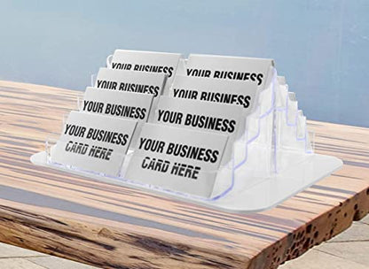 Marketing Holders 2 Pack Rotating Business Card Holder 16 Pocket Tiered Display Clear Acrylic with White Base Counter Organizer for 3.5" x 2" Gift or Appointment Cards - size: 16 Pocket