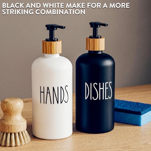 Cisily Kitchen Soap Dispenser Set with Sink Caddy, Glass Bottle, Hand and Dish Soap Dispenser Set with Sponge Holder (Black & White Round Bottles + Black Sponge Holder) - color: Black & White Round Bottles + Black Sponge Holder