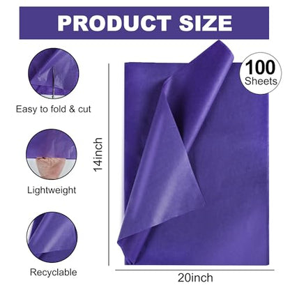 BEISHIDA 100 Sheets Dark Purple Tissue Paper Bulk, Wrapping Tissue Paper for Gift Bags, 14 x 20 Inch Gift Wrap for Halloween Birthday Graduation DIY Crafts Holiday Flowers - color: dark purple