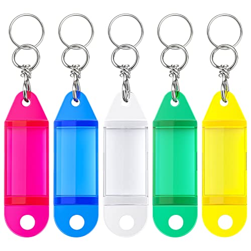 Uniclife 25 Pack Crystal Clear Tough Plastic Key Tags with Swivel Split Ring Label Window Assorted Colors
