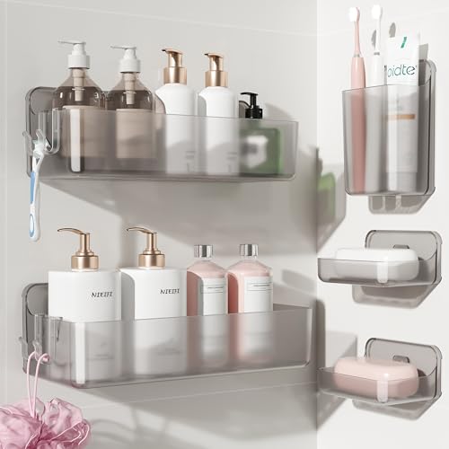Nieifi Adhesive Shower Shelves, Gray, 5 Pieces - color: Gray-Clear, size: 5 pieces