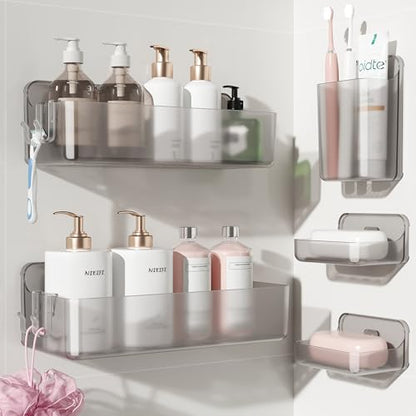 Nieifi Adhesive Shower Shelves, Gray, 5 Pieces - color: Gray-Clear, size: 5 pieces