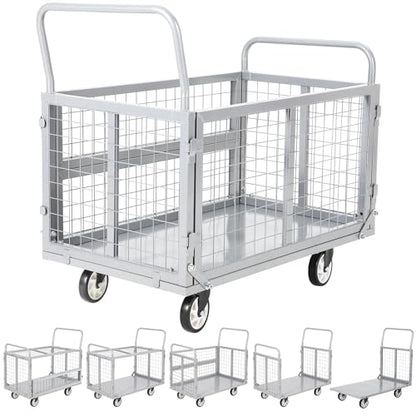 Heavy Duty Platform Truck Cart with Cage, 39" x 24" Hand Moving Cart 2000 Lbs Capacity, Multi-Functional Folding Cage Cart with Basket for Warehouse, Luggage Moving, Silver - color: Silver