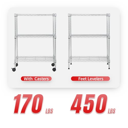Dopinmin Wire Shelving Storage Shelves Commercial-Grade Adjustable Wire Shelving Unit Heavy Duty Metal Rack and 2” Wheel Casters Adjustable NSF Wire Shelf