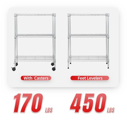 Dopinmin Wire Shelving Storage Shelves Commercial-Grade Adjustable Wire Shelving Unit Heavy Duty Metal Rack and 2” Wheel Casters Adjustable NSF Wire Shelf