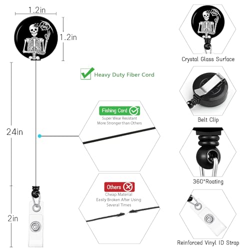 Lanyard, Id Badge Holder，Teacher Card Retractable Reel, Skeleton - color: Skull Fine