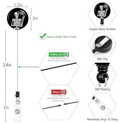 Lanyard, Id Badge Holder，Teacher Card Retractable Reel, Skeleton - color: Skull Fine