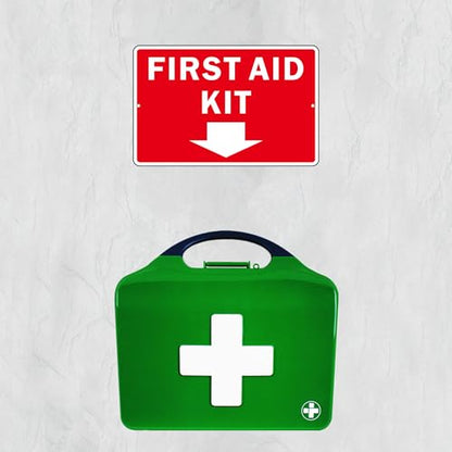 First Aid Sign, (2 Pack) Self Adhesive First Aid Kit Sign for Wall, Aluminum Metal Signs With 2 Pre-drilled Holes (9 x 6 inches, Red/White) - color: Red /White