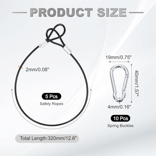 PATIKIL 12.6" Safety Cable Lock Security Wire Ropes w 10 Spring Buckle 5Pcs - color: Black, size: 12.6 Inch
