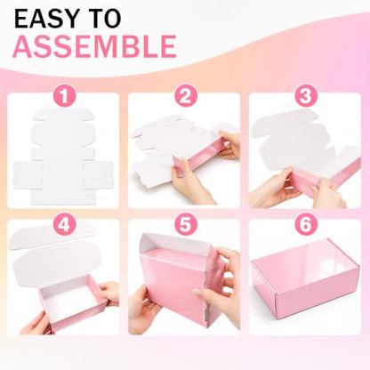 50 Pack Pink Shipping Boxes, 7x5x2" Cardboard Mailing Boxes for Shipping Small Business, Bulk Packaging Boxes - color: Glossy Pink, size: 7x5x2 50 Pack