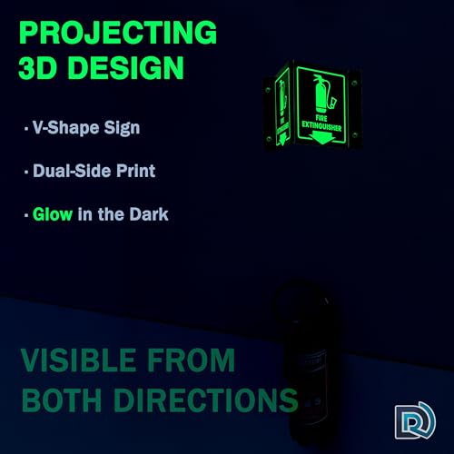 Fire Extinguisher Sign Glow in Dark, 3D Acrylic V Sign, Down Arrow, 2 Pack - color: Glow Red Acrylic - Pack of 2
