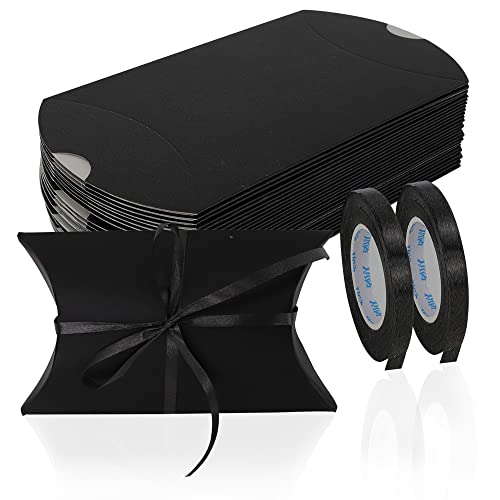WCHOSOZH 30Pcs Pillow Boxes, Kraft Paper Gift Boxes with Ribbon Black - color: Black