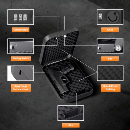 PINEWORLD Portable Handgun Safe, Compact Gun Safe with Combination Lock