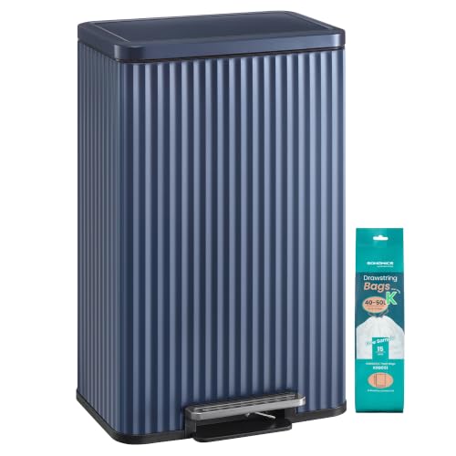 SONGMICS Trash Can, 13 Gallon (50 L), Stainless Steel, with Lid, Pedal - color: Midnight Blue, size: 13 Gallon