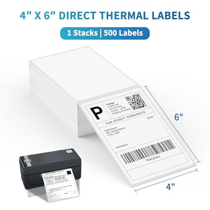 9527 Product Fanfold 4 x 6 Direct Thermal Labels White Perforated Shipping Labels, 500pcs per Stack,1 Stack - color: White, size: 1 Stacks | 500 Labels