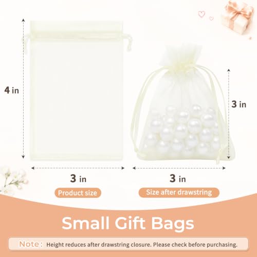 Crweety 50PCS Organza Bags 3x4 Ivory Small Gift Bags Mesh Drawstring - color: Ivory