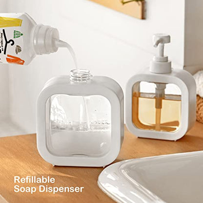 Soap Dispenser, Refillable Hand Soap Dispenser for Bathroom and Dish Soap Dispenser for Kitchen Sink, Liquid Soap Dispenser with Waterproof Label, Bathroom Dispenser 17 Oz - color: White, 17oz