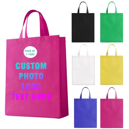 Custom Tote Bag Set of 5/10/50/100,Personalized Logo Text,Reusable Shopping Bags,Business Activities Promotional Item - color: Rose Pink