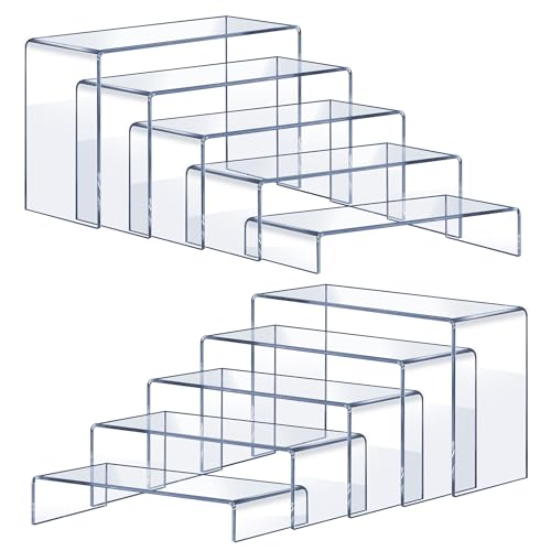 OVNTHYK Acrylic Risers 10 Pcs (2 Sets), Clear Display Stands, 5 Sizes