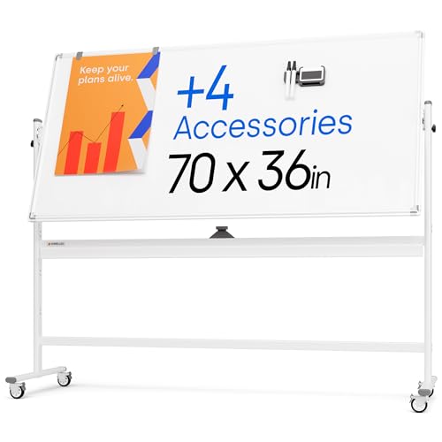Kamelleo Rolling Whiteboard on Wheels 70" x 36", Double Sided White Board - color: Pearl White, size: 70x36