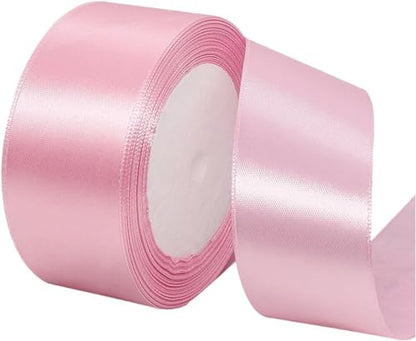AKOAK 2 Inches 25 Yard Satin Ribbon, Craft Fabric Ribbon, Perfect for Wedding, Bouquets, Handmade Bows and Gift Wraping (Pink) - color: Pink