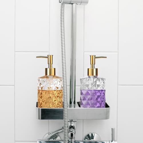 Clear Glass Soap Dispenser with Gold Plastic Pump, 2 Pack 12oz Diamond Hand Soap Dispenser, Refillable Lotion Dispenser & Dish Bathroom Dispenser for Liquid, Shower Gel - color: Crystal Clear