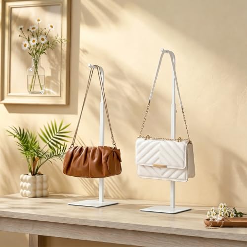 niffgaff 4 Pack Adjustable Purse Holder: Handbag Display Stand, Hanger Rack for Bags, Purses and Wreaths, Tabletop Closet Desk Retail Vendor Display Stand, White - color: White