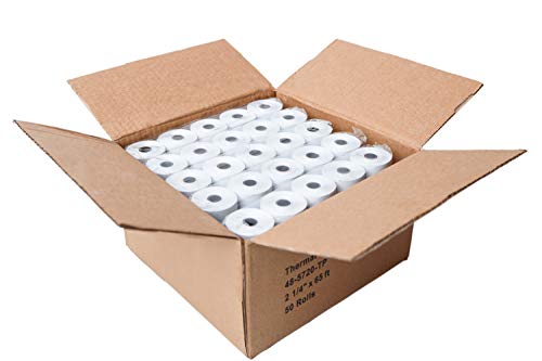 2 1/4” x 65 ft Thermal Receipt Paper Rolls, fits Ingenico Desk 3500 Desk 5000 Move 5000 Verifone t650 Pax a920, 50 Rolls/Case - size: 2 1/4" x 65 feet