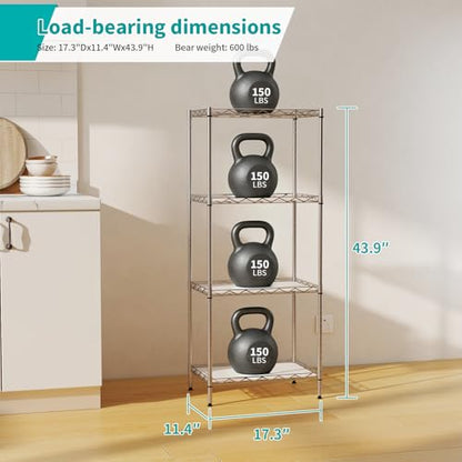 BestOffice | 4-Tier Wire Shelf | 12" x 18" x 44 | Chrome - color: Chrome, size: 12"D x 18"W x 44"H
