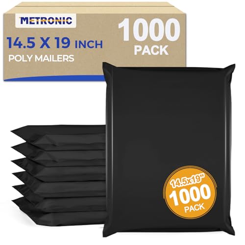 Metronic Poly Mailers 14x19 1000 Pack, Large Bulk Self Seal Shipping Bags - color: Black, size: 14.5x19 1000PC