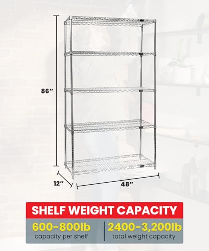 Quantum Storage Systems WR86-1248C Starter Kit Wire Shelves Chrome 4 Shelves 86" H x 48" W x 12" D - size: 86H x 48W x 12D
