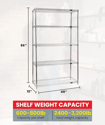 Quantum Storage Systems WR86-1248C Starter Kit Wire Shelves Chrome 4 Shelves 86" H x 48" W x 12" D - size: 86H x 48W x 12D
