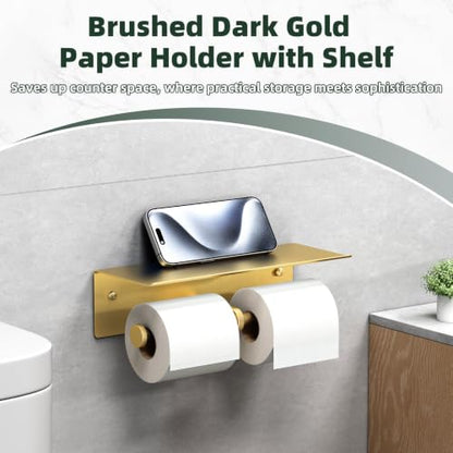 APLusee Double Toilet Paper Holder, Brushed Dark Gold, 304 Stainless Steel - color: Brushed Dark Gold, size: Double Rod