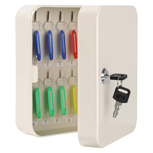 KYODOLED Key Box Wall Mount, 20-Key Steel Cabinet, Key Lock, Beige - color: Beige-01