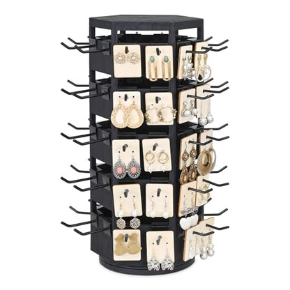 Ikee Design Wood Rotating Jewelry Display Tower for Keychains & Earrings - color: 6 side, Black, 60 hooks
