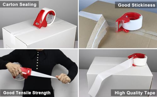 BOMEI PACK Packing Tape, 6 Rolls Heavy Duty White Packaging Tape for Shipping Packaging Moving Sealing, 1.88 inches Wide, 110 Yards Per Roll, Total 660 Yards with 1 Dispenser - color: White