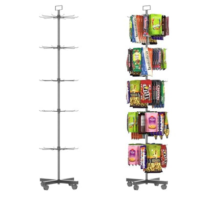 Retail Display Racks 5 Tier Spinning Display Stand, Movable Shop Spinner Rack with Hooks, Retail Display Stand for Jewelry Keyring Hats Socks Toys (Black) - color: Black
