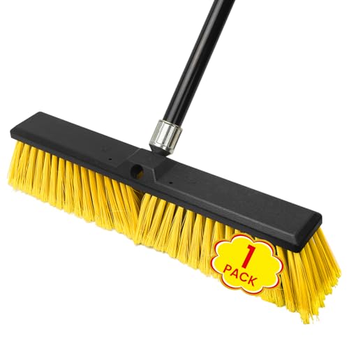 1 Pack 18-Inch Outdoor Push Brooms with 62-Inch Long Handles - color: Yellow 1 Pack, size: 18Inch