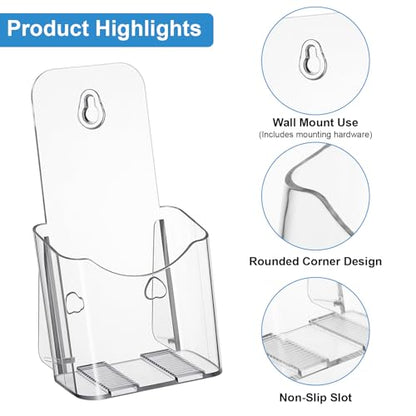 10 Pack Acrylic Brochure Holders, 4 x 8 Inches Clear Pamphlet Display Stand for Trifold, Menu, Magazine, Wall Mount Countertop Organizer