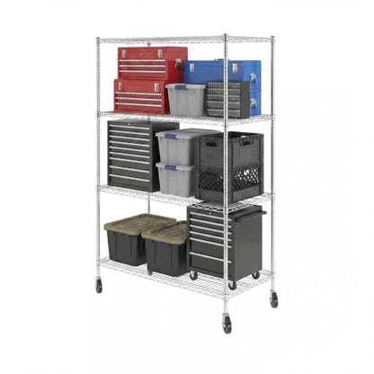 SafeRacks NSF Heavy Duty 4-Tier Steel Wire Rack w/Wheels (24"x48"x72") - color: Silver, size: 24"x48"x72" 4-Tier