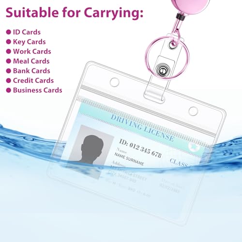 Pink Stainless Steel Badge Lanyard with 2 Waterproof Id Holders - color: Pink