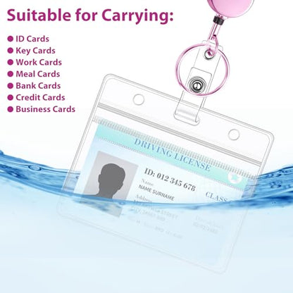 Pink Stainless Steel Badge Lanyard with 2 Waterproof Id Holders - color: Pink