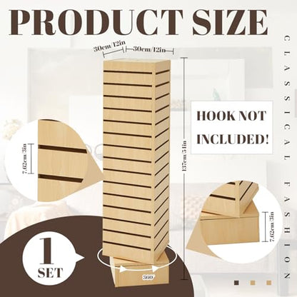 Beeveer Slatwall Tower Rotating 4 Sided Retail Fixture 4 Panel, Maple Wood