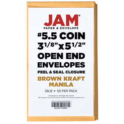 JAM PAPER #5.5 Coin Business Envelopes with Peel and Seal Closure - 3 1/8 x 5 1/2 - Brown Kraft Manila - 50/Pack - color: 50 Per Pack, size: 3.125 x 5.5 in Coin